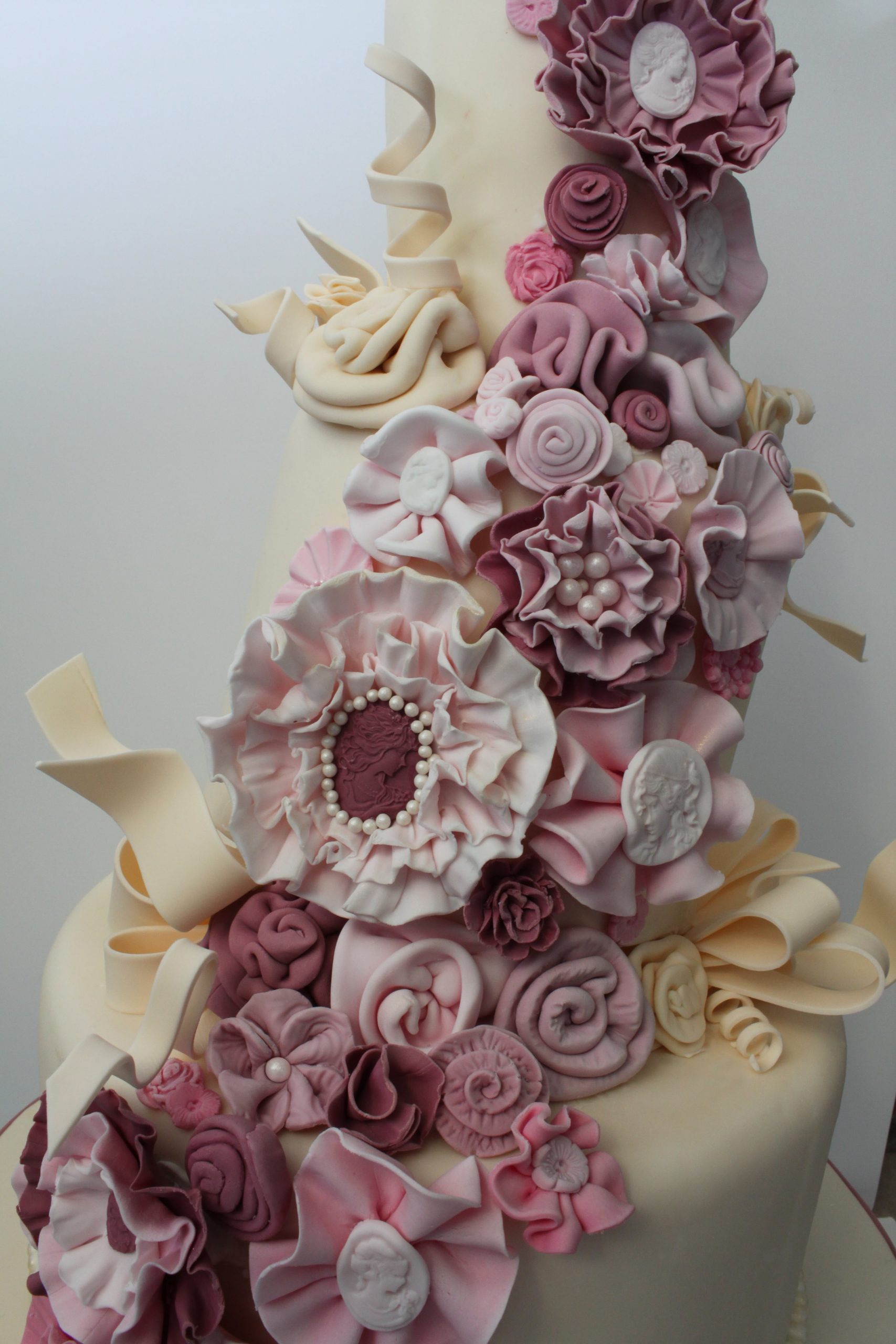 Vintage Fabric Flower Topsy-Turvy Wedding Cake