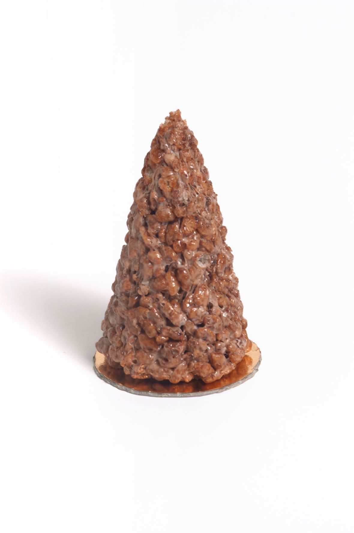 Model a cone with RKT, making the base the same width as the small cake board and the height enough to make the entire cake 12” tall (use your drawing from Step 2 to work out the height).