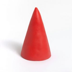 Cover the cone with buttercream or ganache and then with red fondant. Apply some royal icing to the top of the cake to attach the cone.